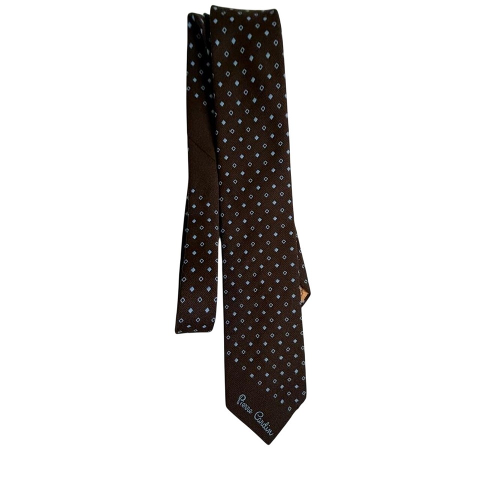 Pierre Cardin Necktie Mens OS Brown Blue Diamond Silk Excellent Geometric Logo